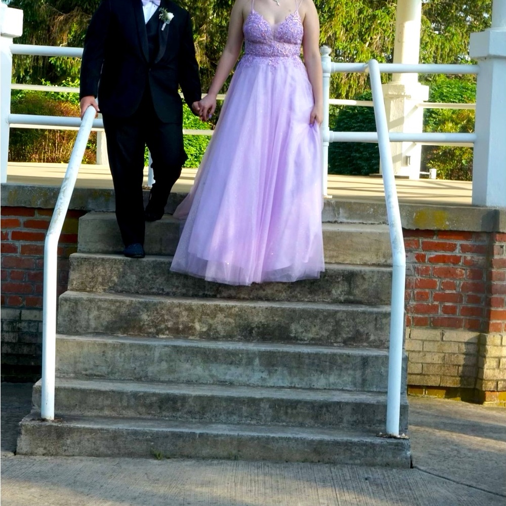 Lavender formal dress.